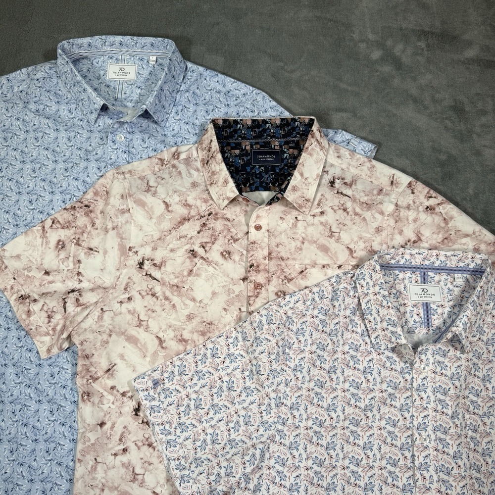 7 Diamonds‎ 4-Way Stretch Shirts Men's Large Spandex Silky Stretch Lot of 3 AOP
